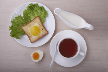 Breakfast tea and sandwich