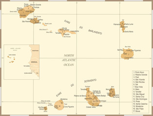 Cape Verde Map - Vintage Detailed Vector Illustration