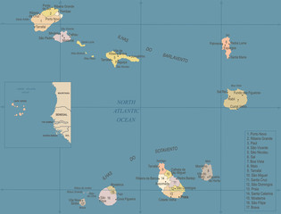 Cape Verde Map - Vintage Detailed Vector Illustration