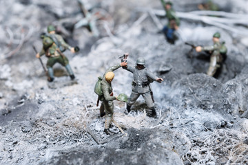 A miniature background by February 23 and May 9. Battle of Stalingrad. Russian soldiers are fighting the German fascist invaders.