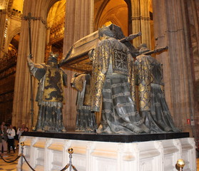 Christopher Columbus' tomb in the Seville Cathedral (back view)/Seville, Spain 