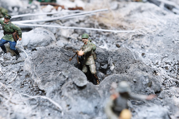 A miniature background by February 23 and May 9. Battle of Stalingrad. Russian soldiers are fighting the German fascist invaders.