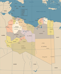 Libya Map - Vintage Detailed Vector Illustration
