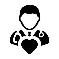 Doctor Icon Vector Cardiologist Specialist with Heart Symbol for Male Physician Profile Avatar in Glyph Pictogram illustration