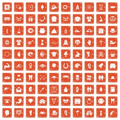 100 spring holidays icons set grunge orange