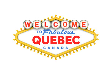 Welcome to Quebec, Canada sign in classic las vegas style design . 3D Rendering