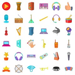 Music party icons set, cartoon style