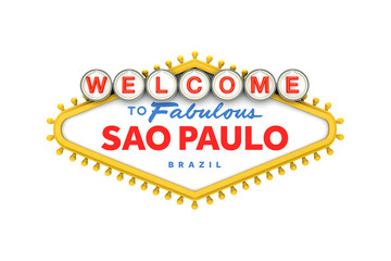 Welcome to Sao Paulo sign in classic las vegas style design . 3D Rendering