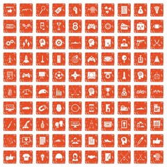 100 strategy icons set grunge orange