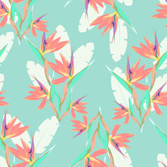 pattern with strelitzia and leaves