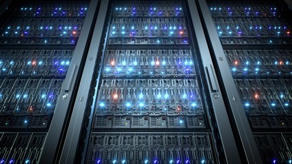 Server in datacenter. Cloud computing data storage 3d rendering