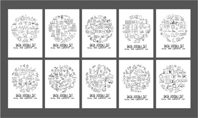 Fototapeta na wymiar Data doodle illustration circle form on a4 paper wallpaper background line sketch style set eps10