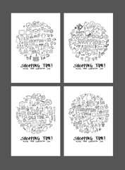 Shopping doodle illustration circle form on a4 paper wallpaper background line sketch style set eps10