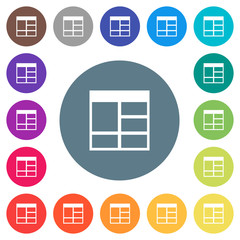Spreadsheet vertically merge table cells flat white icons on round color backgrounds