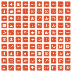 100 sushi bar icons set grunge orange