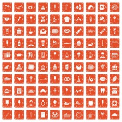 100 sweets icons set grunge orange