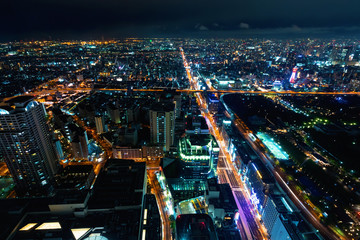 Aerial view of the Osaka cityscape at night