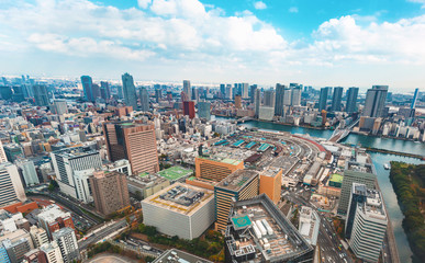 Fototapeta na wymiar Aerial view of the cityscape of Tokyo, Japan near Tsukiji