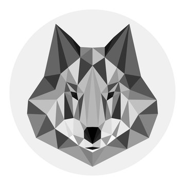 Grey wolf in lowpoly style on light background