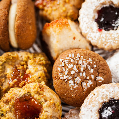 Assorted Mixed Cookies Background Dessert. Selective focus.