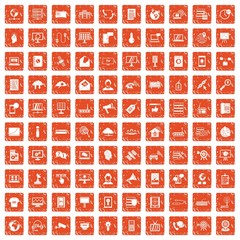 100 telecommunication icons set grunge orange