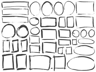 Obraz premium Grunge frames set. Ink. Paint strokes. Scribbles. Scrawl elements. Hand drawn effect vector. Pen lines. Frames. Notebook drawings for your design. Simple strokes.