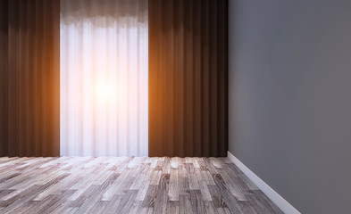Blank room. 3D rendering. Sunset
