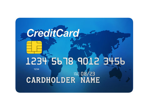 Front View of Blue Credit Card Isolated