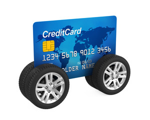 Fototapeta na wymiar Credit Card with Wheels Isolated