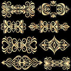 Set of golden page decoration elements