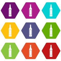 Vinegar bottle icon set color hexahedron