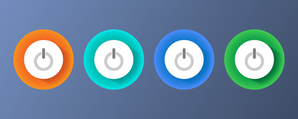 Set of colored power buttons. Round push buttons. Design elements for the interface.