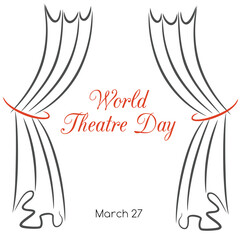 World theatre day. Vector greeting card with curtains