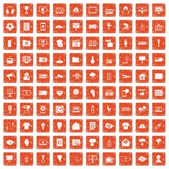 100 TV icons set grunge orange