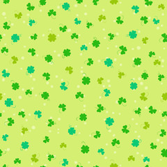 Fototapeta na wymiar Saint Patricks Day seamless pattern with clover and Shamrock. Vector cartoon colorfull spring background.
