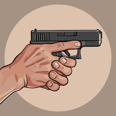 Hand with gun. Gun Control Using Both Hands.