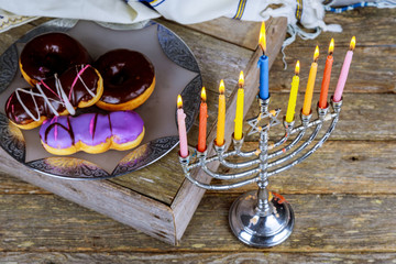 jewish holiday Hanukkah with menorah traditional Candelabra