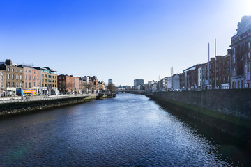 Fototapeta na wymiar DUBLIN, IRELAND - March 31, 2017: Dublin City Center and river Liffey,Ireland