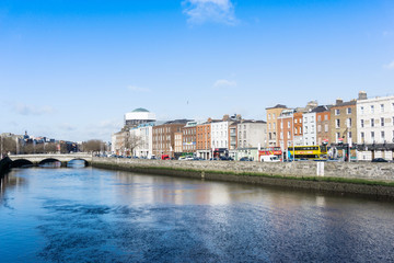 DUBLIN, IRELAND - March 31, 2017: Dublin City Center and river Liffey,Ireland