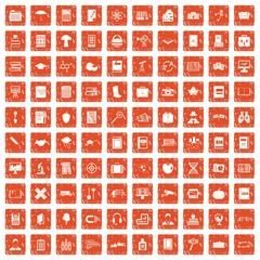 100 book icons set grunge orange