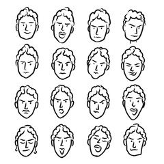 Hand-drawn emotional woman faces