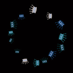 Elegant vector background with colored crowns. Simple gentle template for the card, invitation, printing. Fashionable decoration with beautiful crowns.