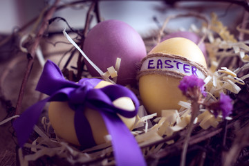 easter eggs in a nest
