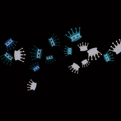 Elegant vector background with colored crowns. Simple gentle template for the card, invitation, printing. Fashionable decoration with beautiful crowns.