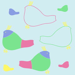 Birds pattern, stripes,  spots . Hand drawn.