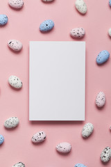 Easter background with easter eggs and a blank sign