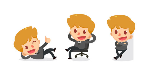 Set of tiny businessman character in actions. Relax.