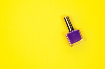 Decorative cosmetics ultra violet color style beauty. Stylish fashion nail polishes flat lay top view. Copy space. Beauty blogger concept.