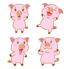 Set of cute cartoon pigs in different poses.