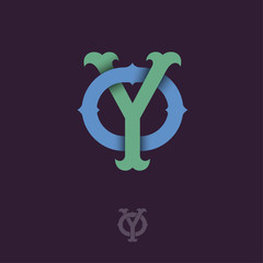 Y and O monogram. Y and O crossed letters, intertwined letters initials.